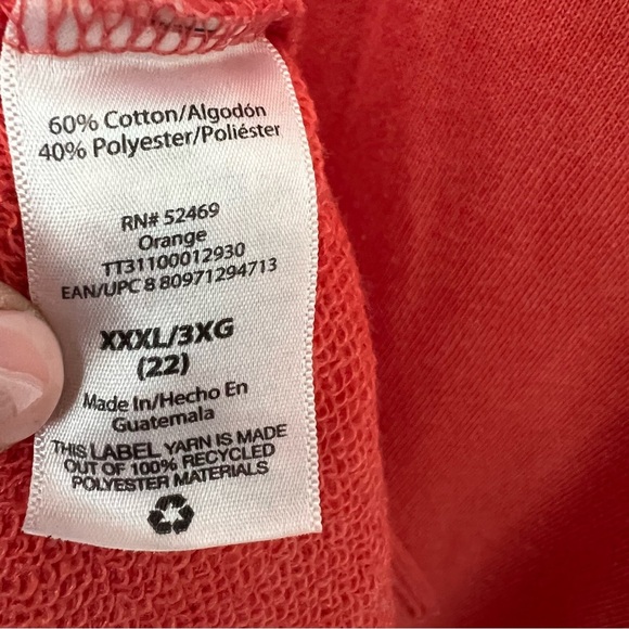 Time and Tru High-Low Hem Crewneck Sweatshirt Women's Size 3XL Pullover Orange - Picture 5 of 8